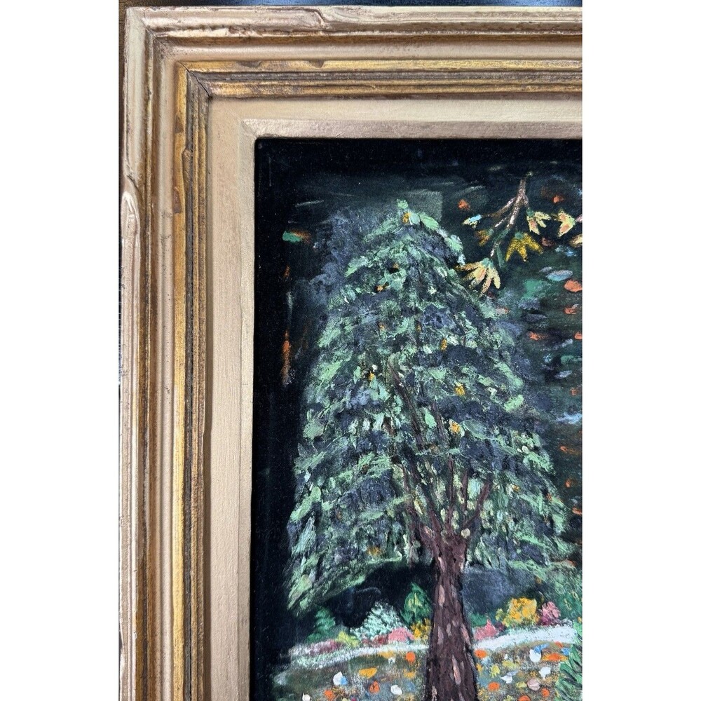 Fall Landscape Painted On Black Velvet Framed - Picture 4 of 9